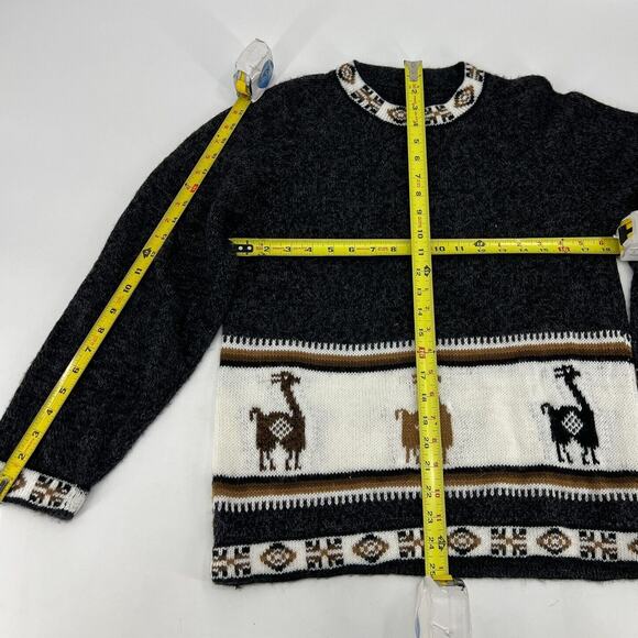 Vintage Alpaca Sweater Long Sleeve Pullover Black Beige White - Picture 6 of 8